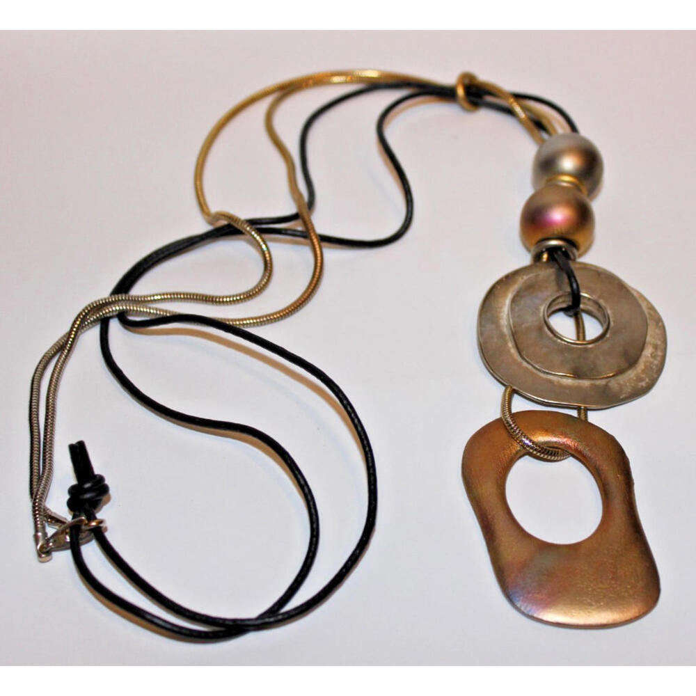 Vintage Modernist Mixed Metal Statement Necklace Brutalist Artisan 30in